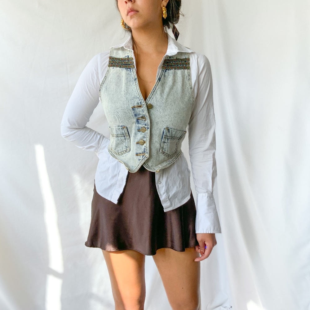 Vintage 80s acid wash denim patchwork vest